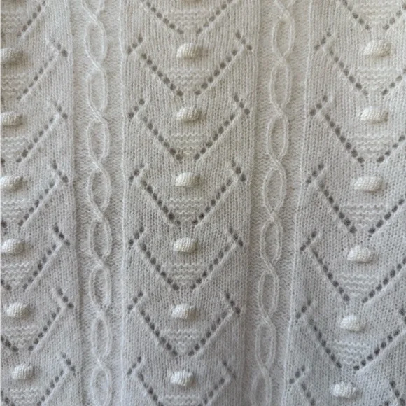 AQUA 100% Cashmere White Cropped Sweater Puff Sleeve Pointelle Knit XS - Picture 6 of 13